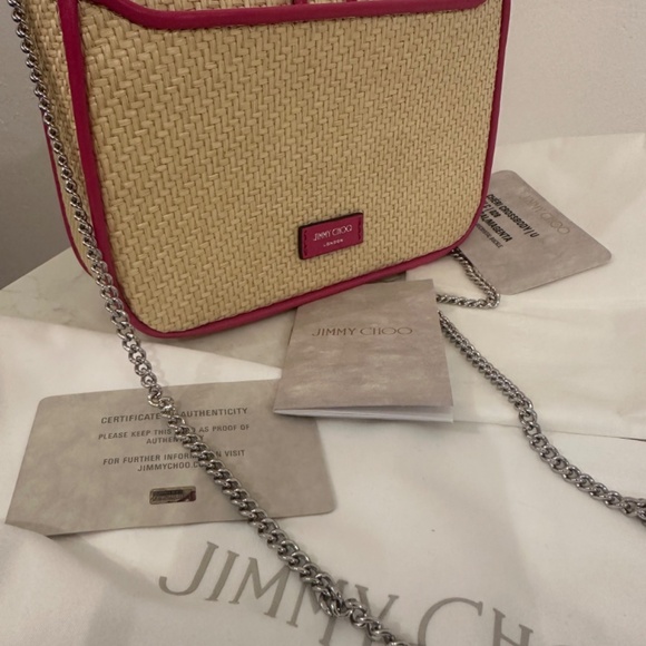 Jimmy Choo Raffia with Pink Edge Crossbody Bag - Picture 2 of 9